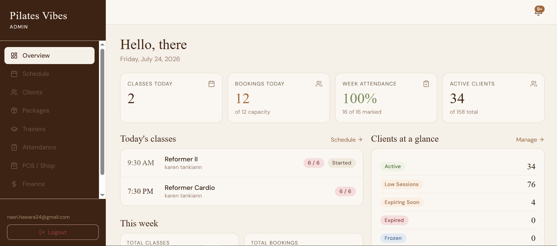 Pilates booking and management system